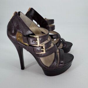 Michael Kors Brown Leather Strappy Platform Heels Y2K Size 7.5